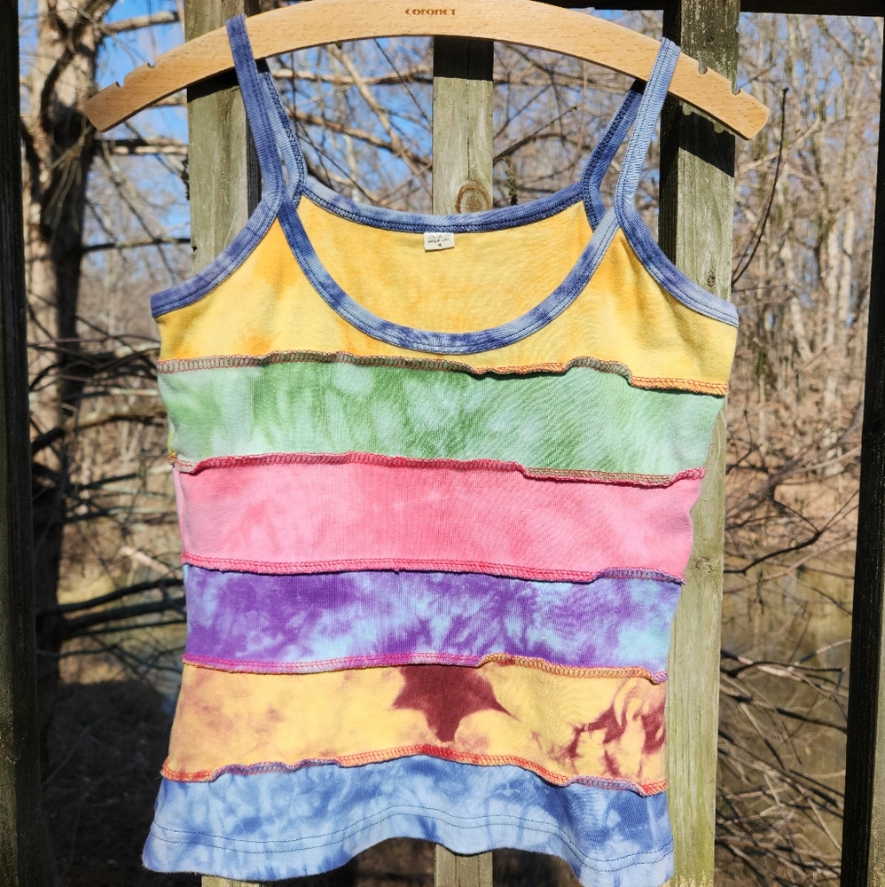 Hippie Boho Festival Patchwork Y2K 90's Cami Tank Top EUC Tie Dye
